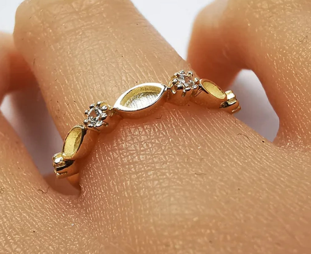 9ct Gold Crystal Half Eternity Marquise Keepsake Ring
