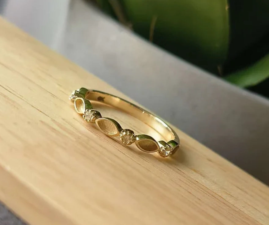 9ct Gold Crystal Half Eternity Marquise Keepsake Ring