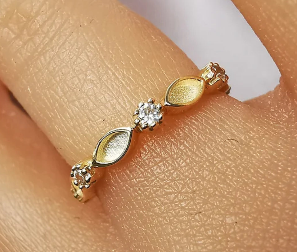 9ct Gold Crystal Half Eternity Marquise Keepsake Ring