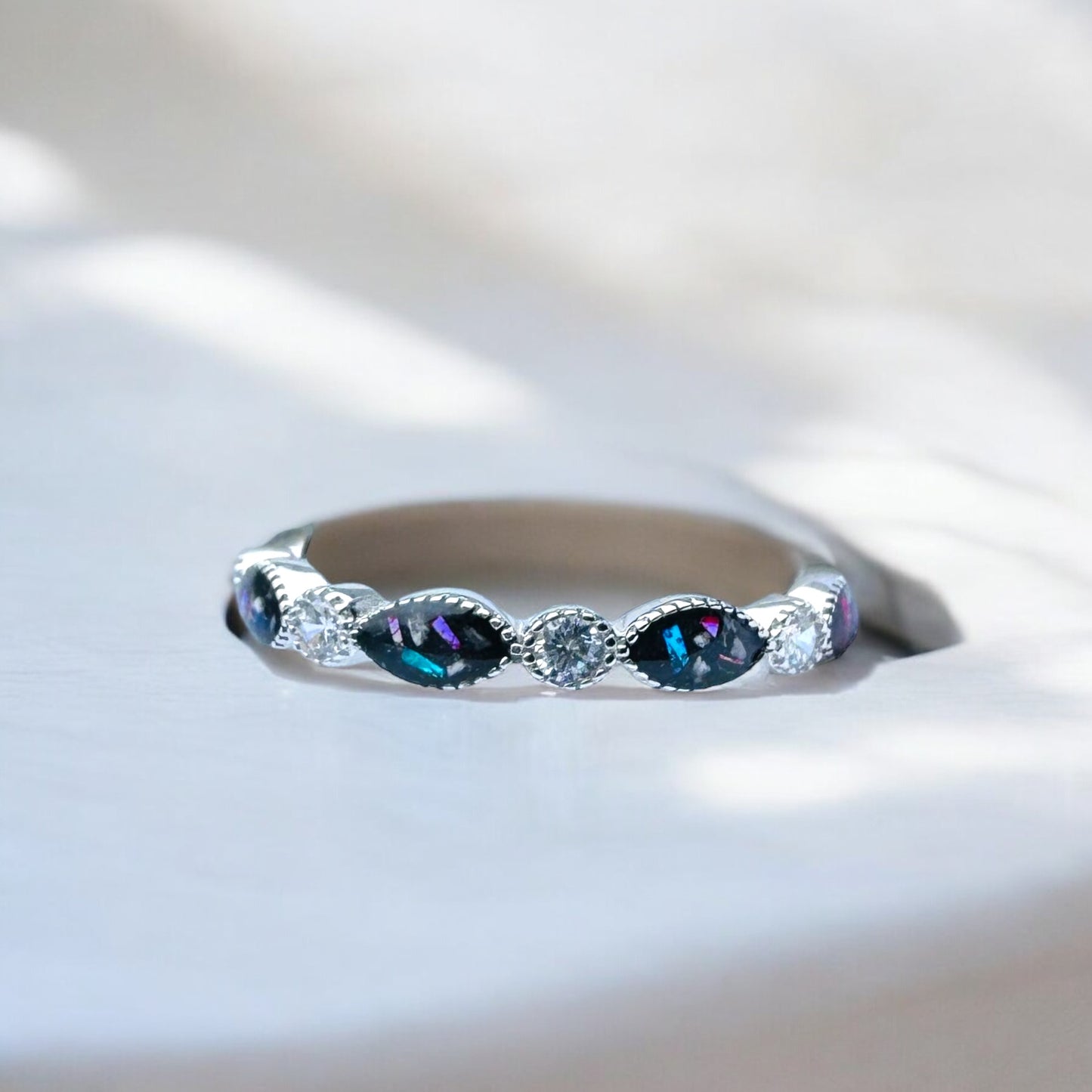 Half Eternity Crystal Marquise Keepsake Memorial DNA Jewellery made with breastmilk Ashes Cord Hair - handmade in wales - Sterling Silver