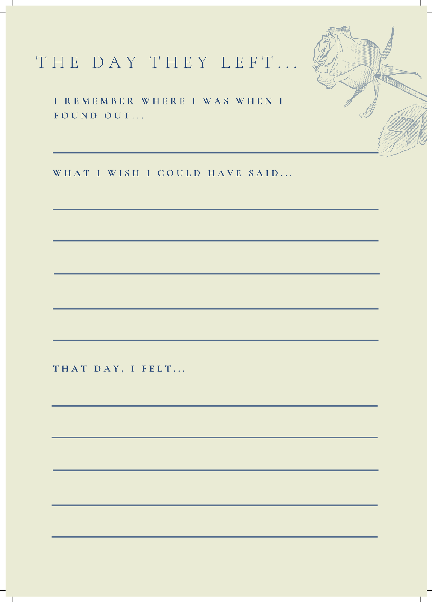 Printable grief journal letter page – write to your loved one and honour their memory