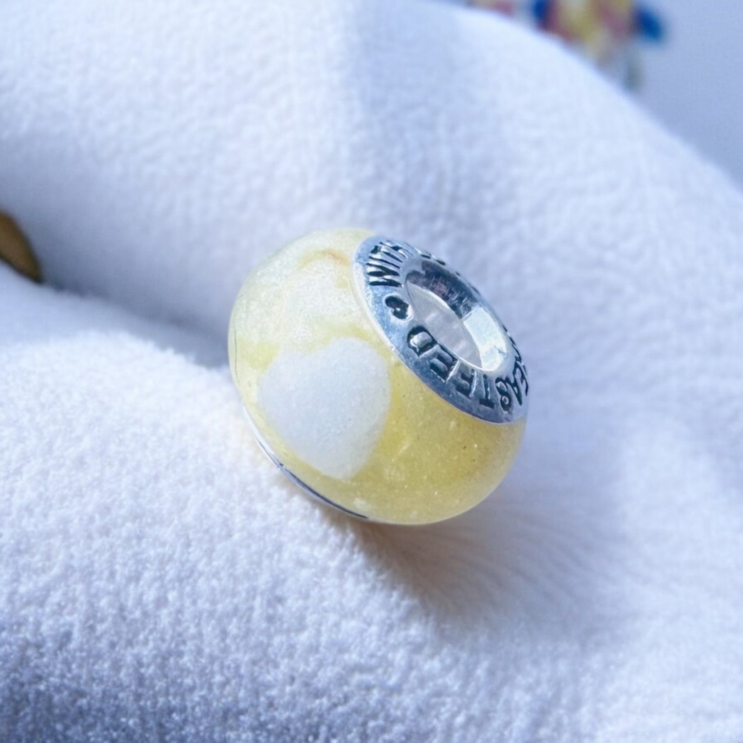 Heart Detail Breastmilk keepsake Charm Bead - Sterling Silver Breastfed with Love Core - Breastfeeding keepsake handmade in wales