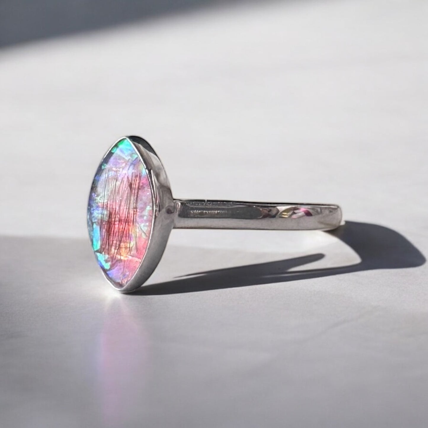 Marquise Ring with Opal Keepsake Memorial DNA Jewellery made with breastmilk Ashes Cord Hair - handmade in wales - Sterling Silver - Breastfeeding