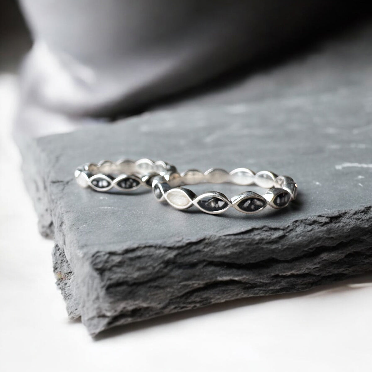 Sterling Silver Marquise Eternity Ring with Breastmilk or Cord DNA keepsake - Handmade in Wales - can be made with ashes, breastmilk, teeth, umbilical cord, hair/fur or other precious inclusions