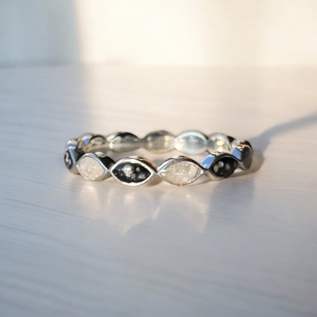 Sterling Silver Marquise Eternity Ring with Breastmilk or Cord DNA keepsake - Handmade in Wales - can be made with ashes, breastmilk, teeth, umbilical cord, hair/fur or other precious inclusions