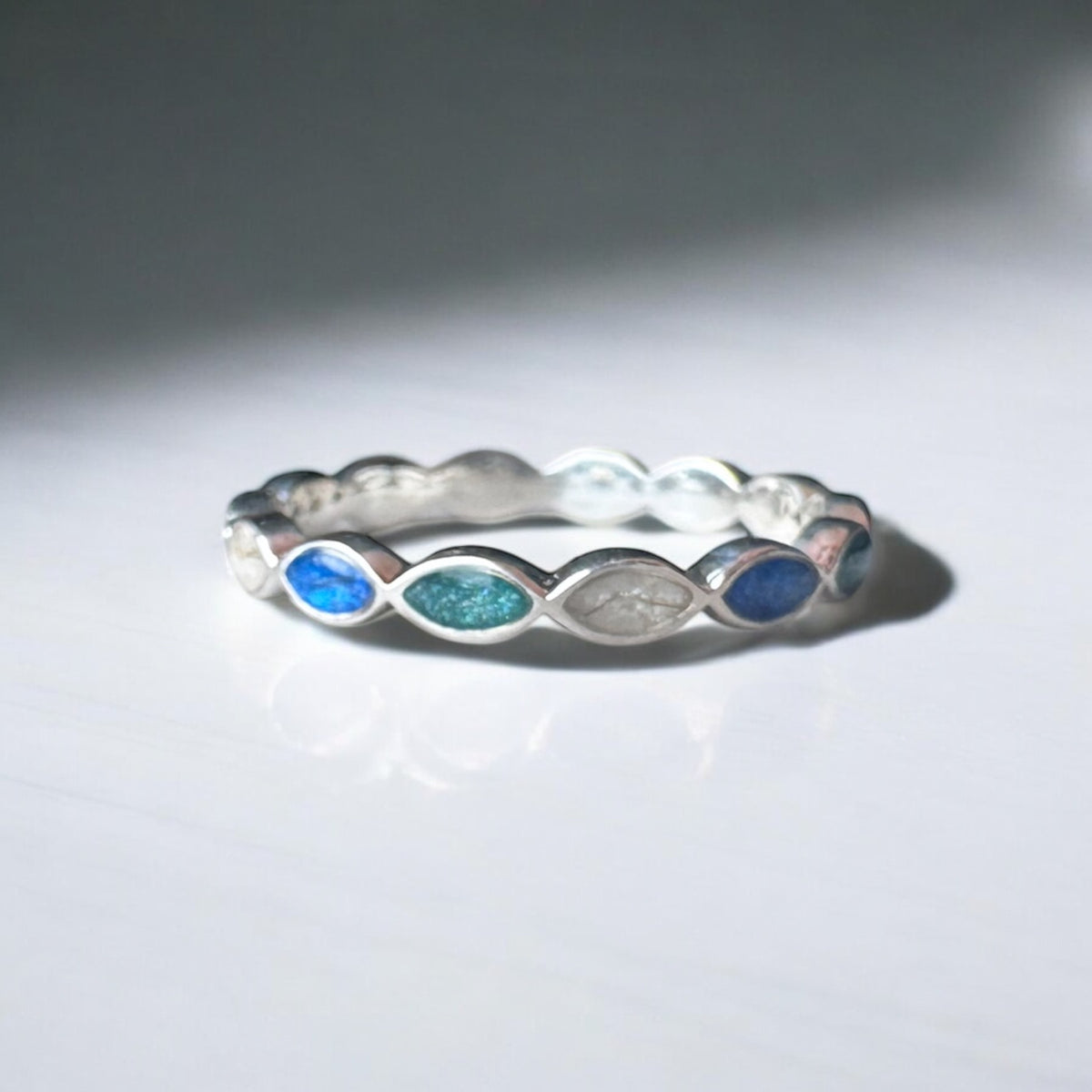 Sterling Silver Marquise Eternity Ring with Breastmilk or Cord DNA keepsake - Handmade in Wales - can be made with ashes, breastmilk, teeth, umbilical cord, hair/fur or other precious inclusions