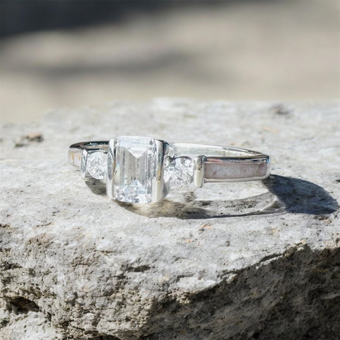 Emerald Cut Side Bezel Ring