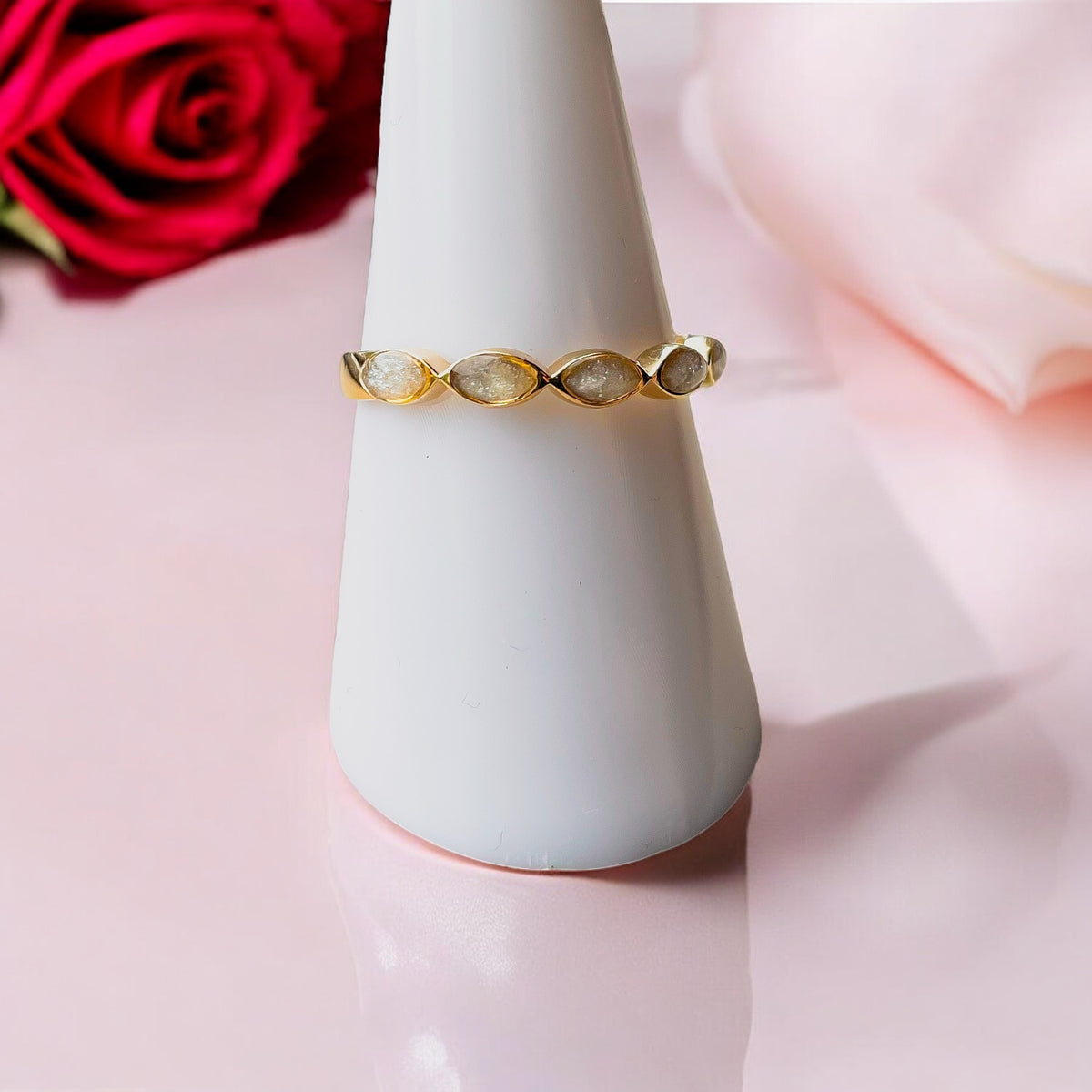 9K gold breastmilk Ashes Eternity Ring Crystal handmade in wales 