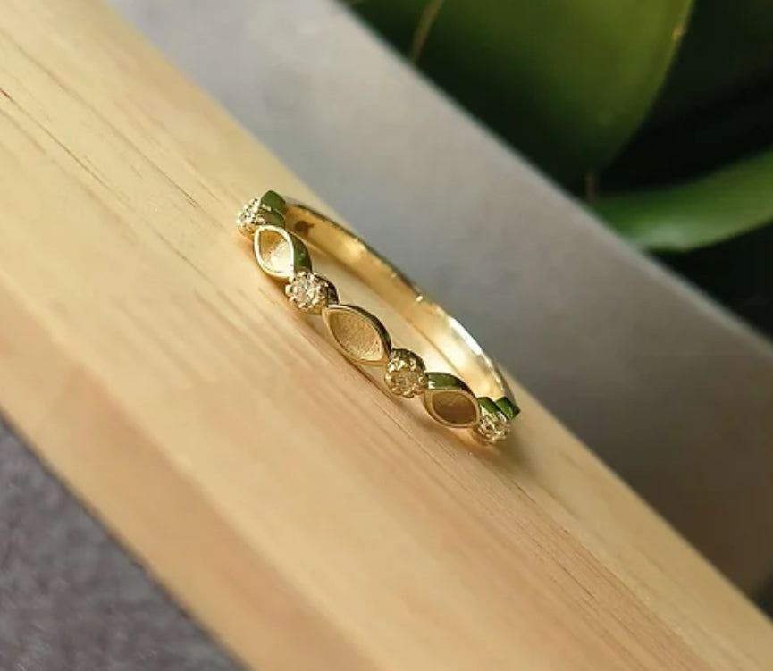 9K Gold Crystal Half Eternity Marquise Ring