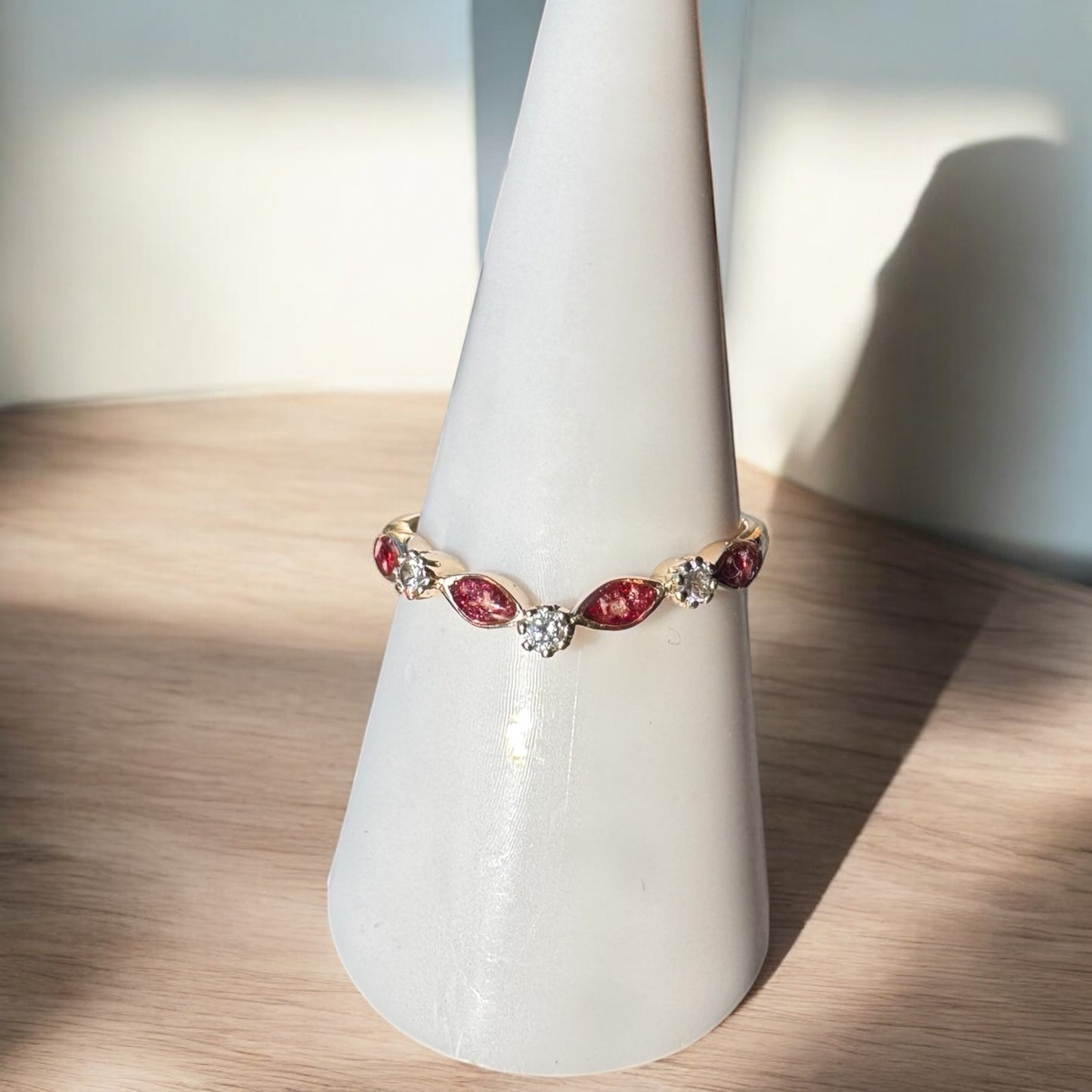 9K Gold Wishbone Crystal Half Eternity Marquise Ring
