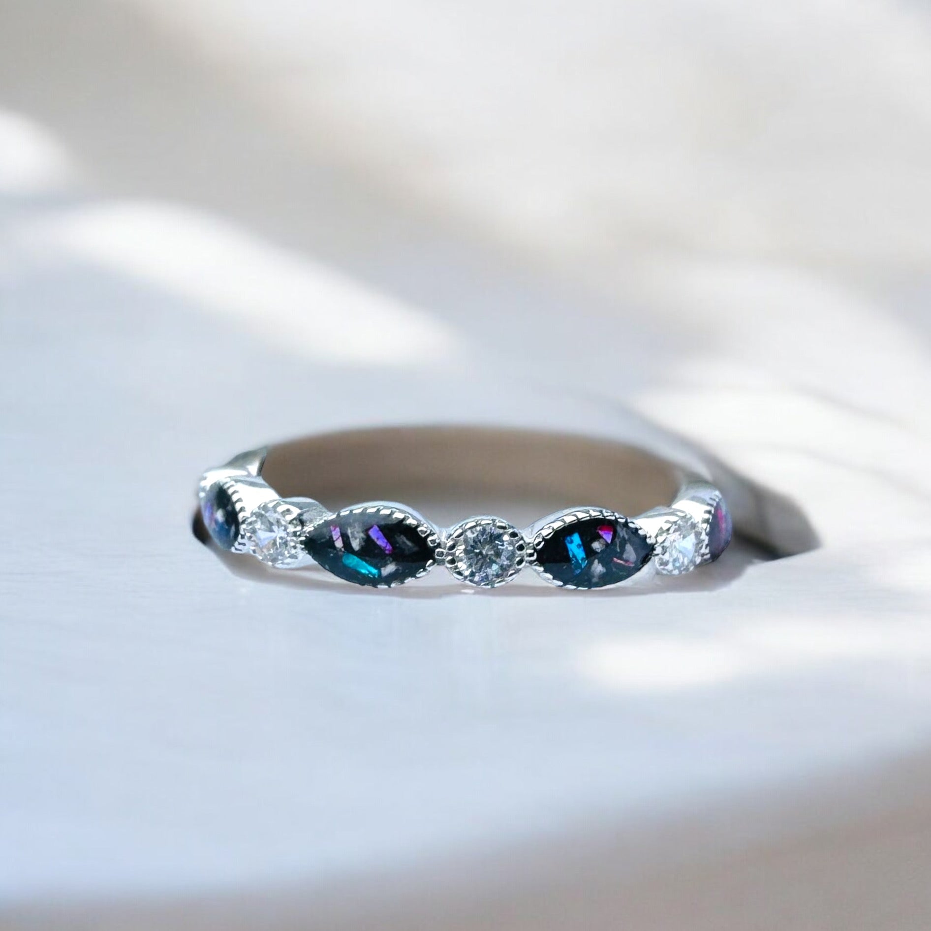Half Eternity Crystal Marquise Keepsake Memorial DNA Jewellery made with breastmilk Ashes Cord Hair - handmade in wales - Sterling Silver