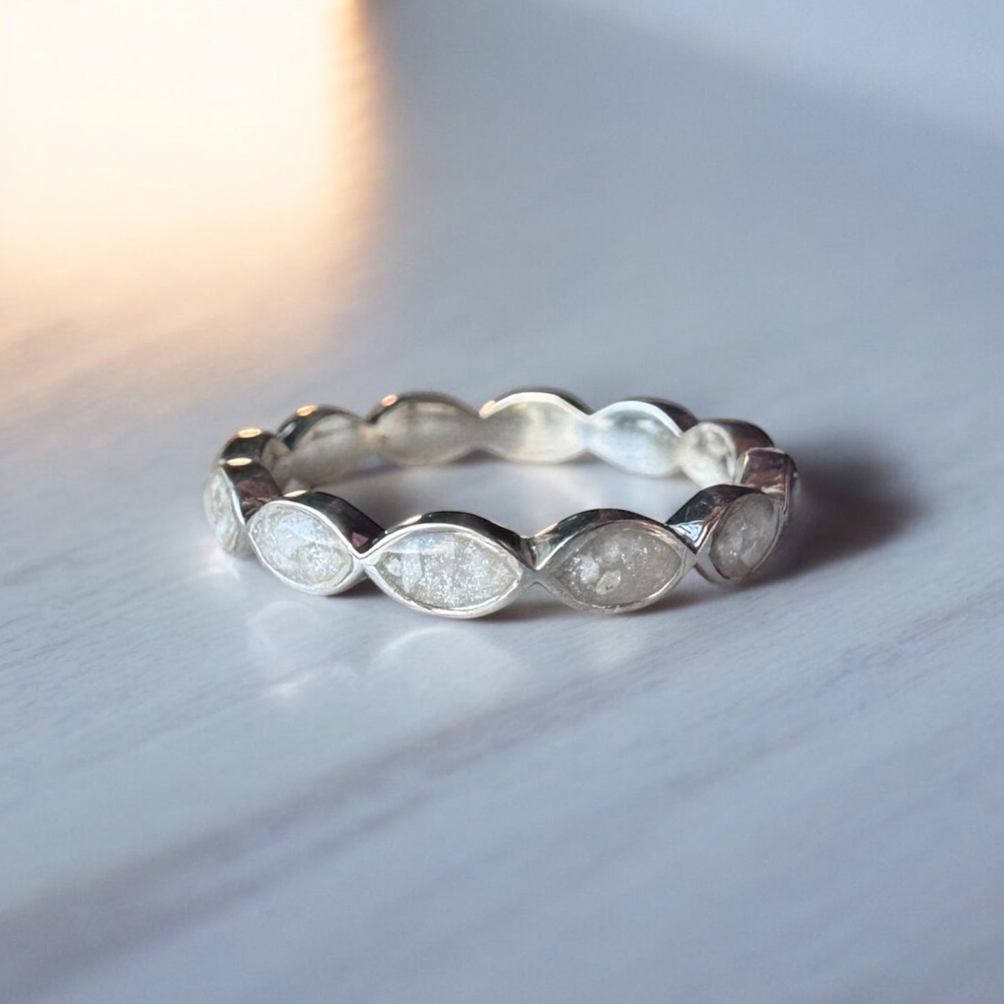 Sterling Silver Marquise Eternity Ring with Breastmilk or Cord DNA keepsake - Handmade in Wales - can be made with ashes
