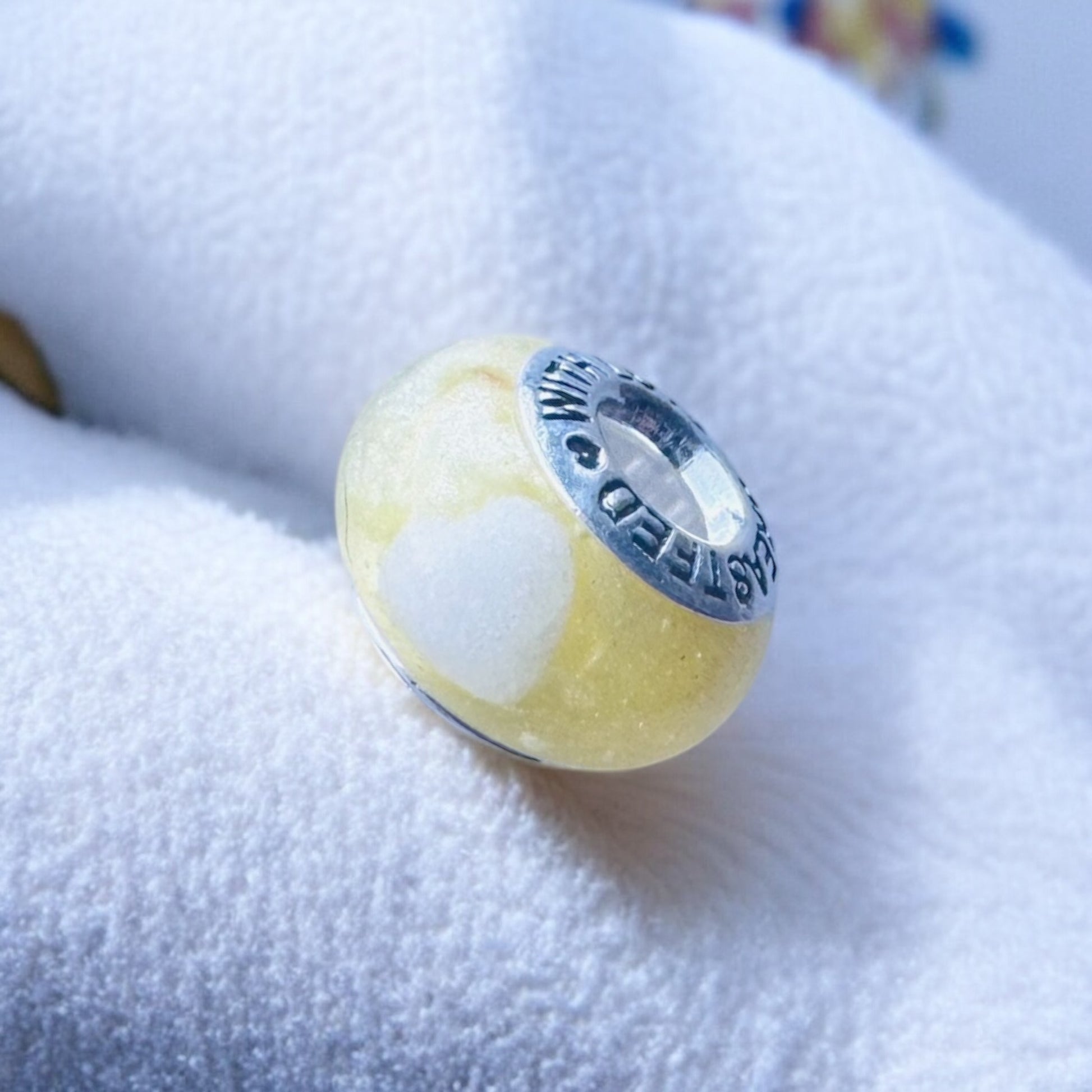 Heart Detail Breastmilk keepsake Charm Bead - Sterling Silver Breastfed with Love Core - Breastfeeding keepsake handmade in wales