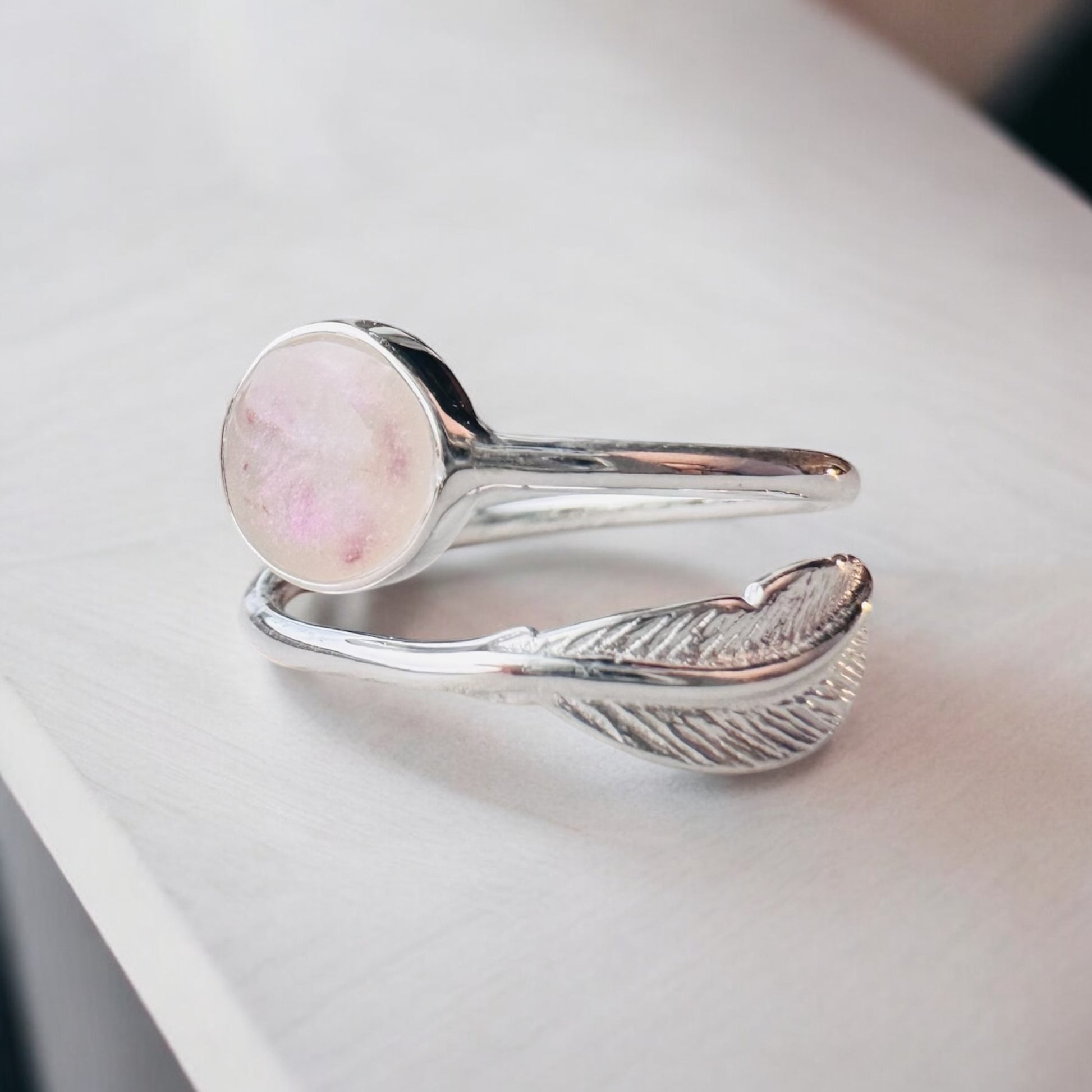 Cremation Ashes Breastmilk Memorial Adjustable feather ring