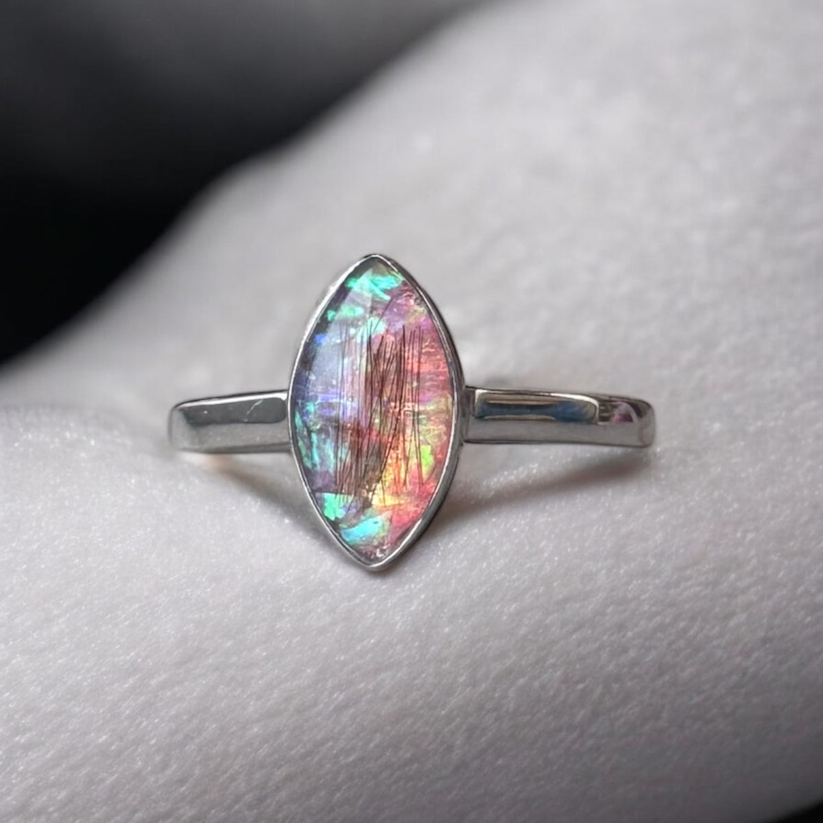 Marquise Ring with opal Keepsake Memorial DNA Jewellery made with breastmilk Ashes Cord Hair - handmade in wales - Sterling Silver - Breastfeeding 