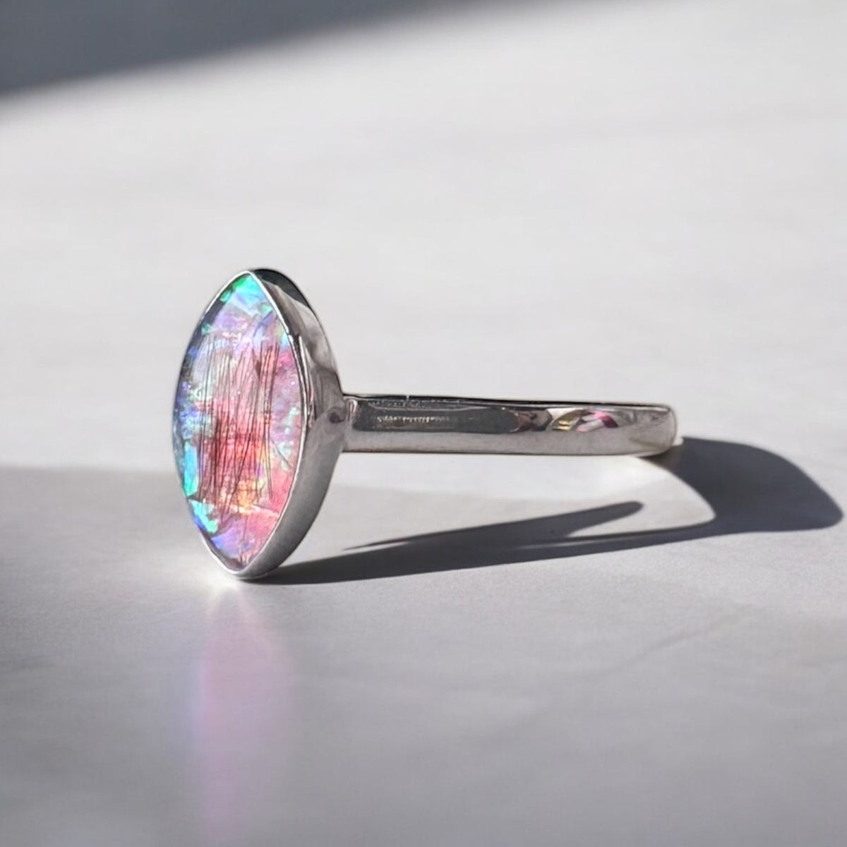 Marquise Ring with Opal Keepsake Memorial DNA Jewellery made with breastmilk Ashes Cord Hair - handmade in wales - Sterling Silver - Breastfeeding 