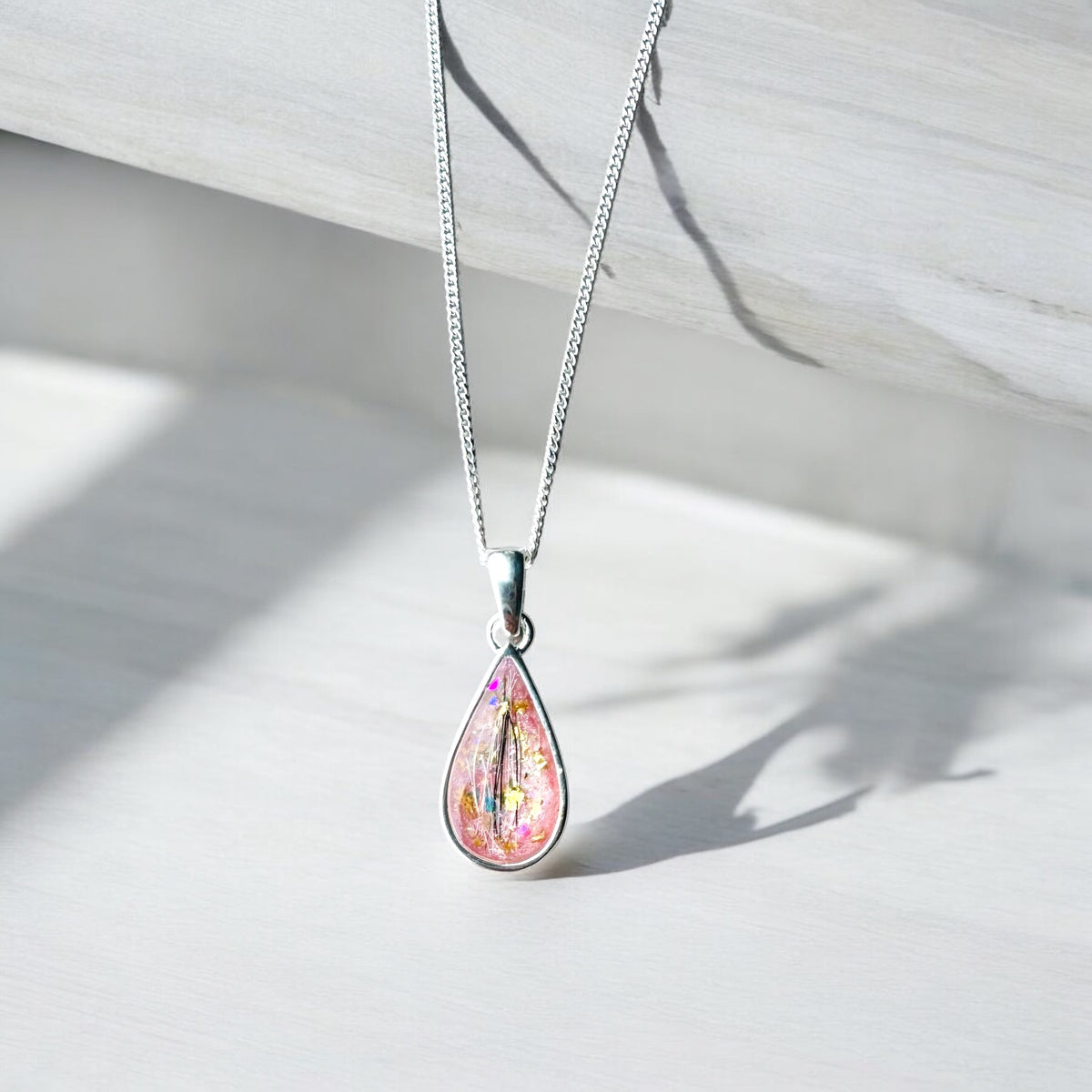 Pear Necklace keepsake Memorial DNA Jewellery made with breastmilk Ashes Cord Hair - handmade in wales - Sterling Silver