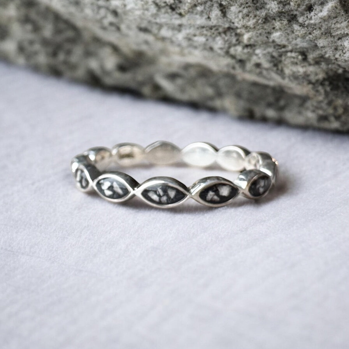Sterling Silver Marquise Eternity Ring with Breastmilk or Cord DNA keepsake - Handmade in Wales - can be made with ashes, breastmilk, teeth, umbilical cord, hair/fur or other precious inclusions 