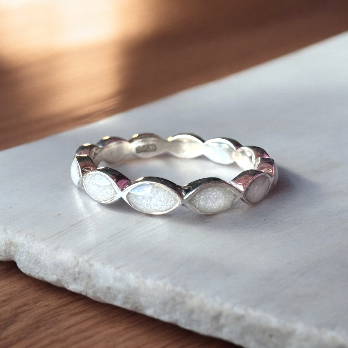 Sterling Silver Marquise Eternity Ring with Breastmilk or Cord DNA keepsake - Handmade in Wales - can be made with ashes, breastmilk, teeth, umbilical cord, hair/fur or other precious inclusions 