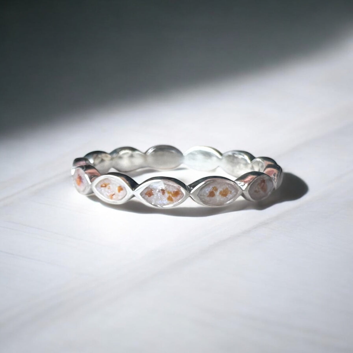Sterling Silver Marquise Eternity Ring with Breastmilk or Cord DNA keepsake - Handmade in Wales - can be made with ashes, breastmilk, teeth, umbilical cord, hair/fur or other precious inclusions 