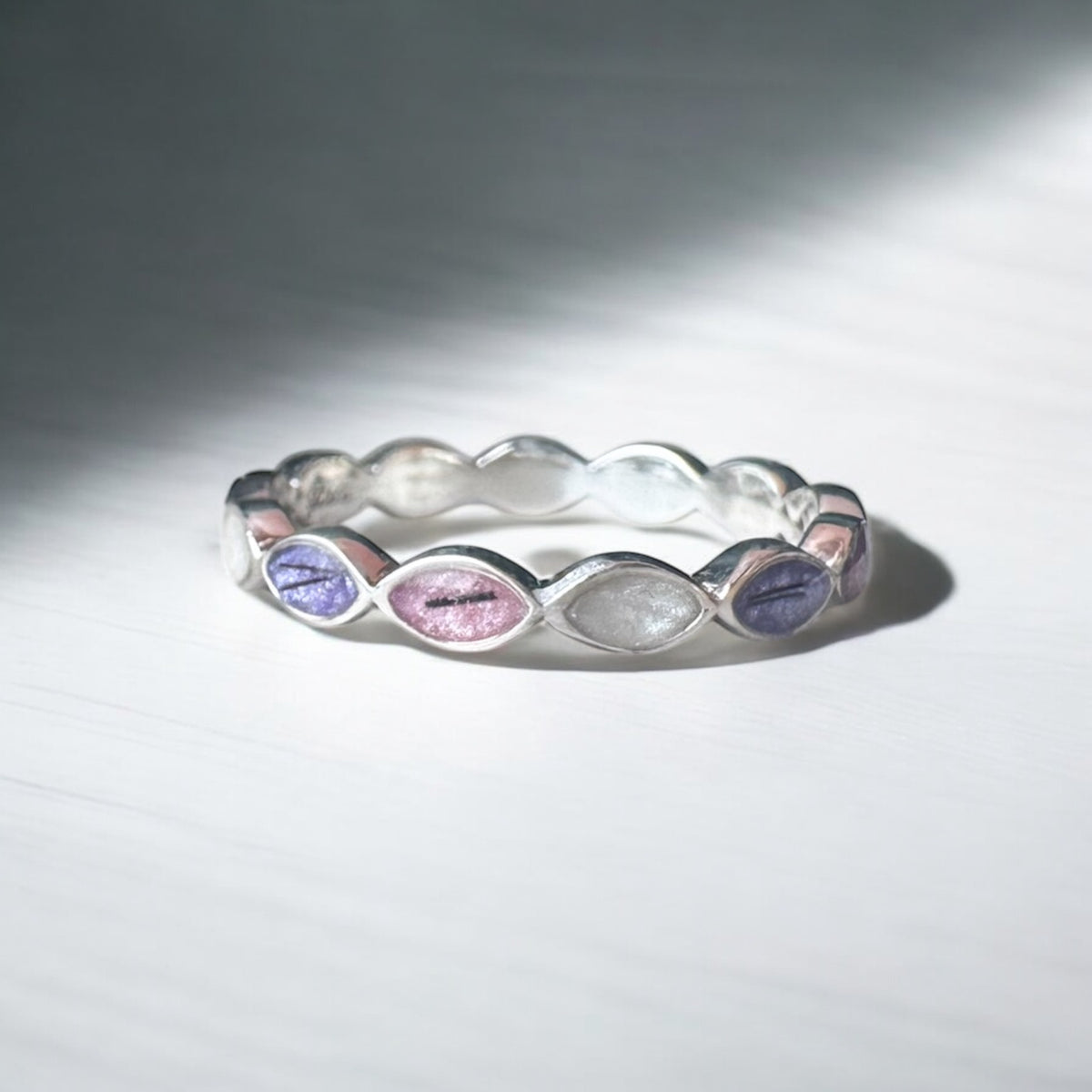 Sterling Silver Marquise Eternity Ring with Breastmilk or Cord DNA keepsake - Handmade in Wales - can be made with ashes, breastmilk, teeth, umbilical cord, hair/fur or other precious inclusions 