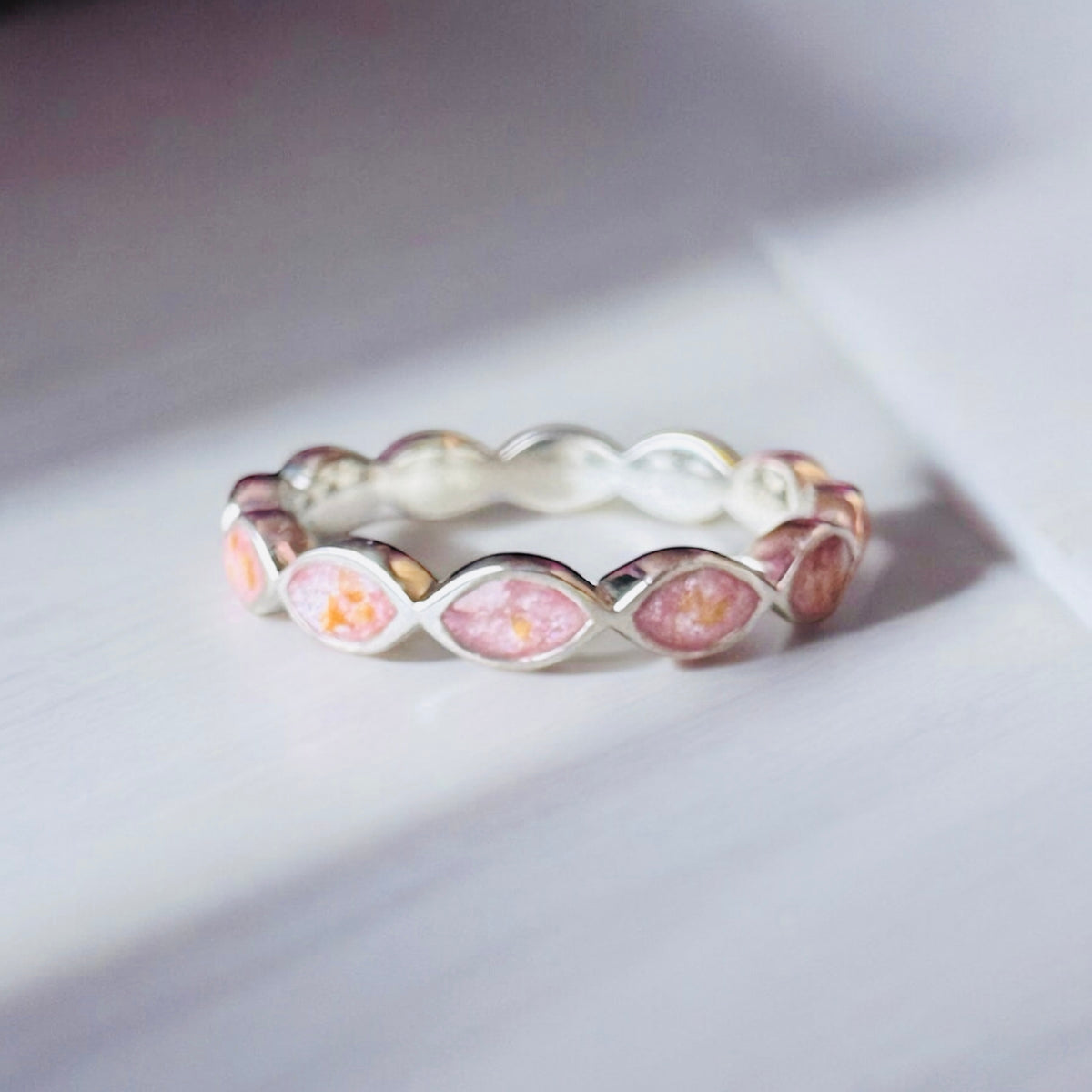 Sterling Silver Marquise Eternity Ring with Breastmilk or Cord DNA keepsake - Handmade in Wales - can be made with ashes, breastmilk, teeth, umbilical cord, hair/fur or other precious inclusions 