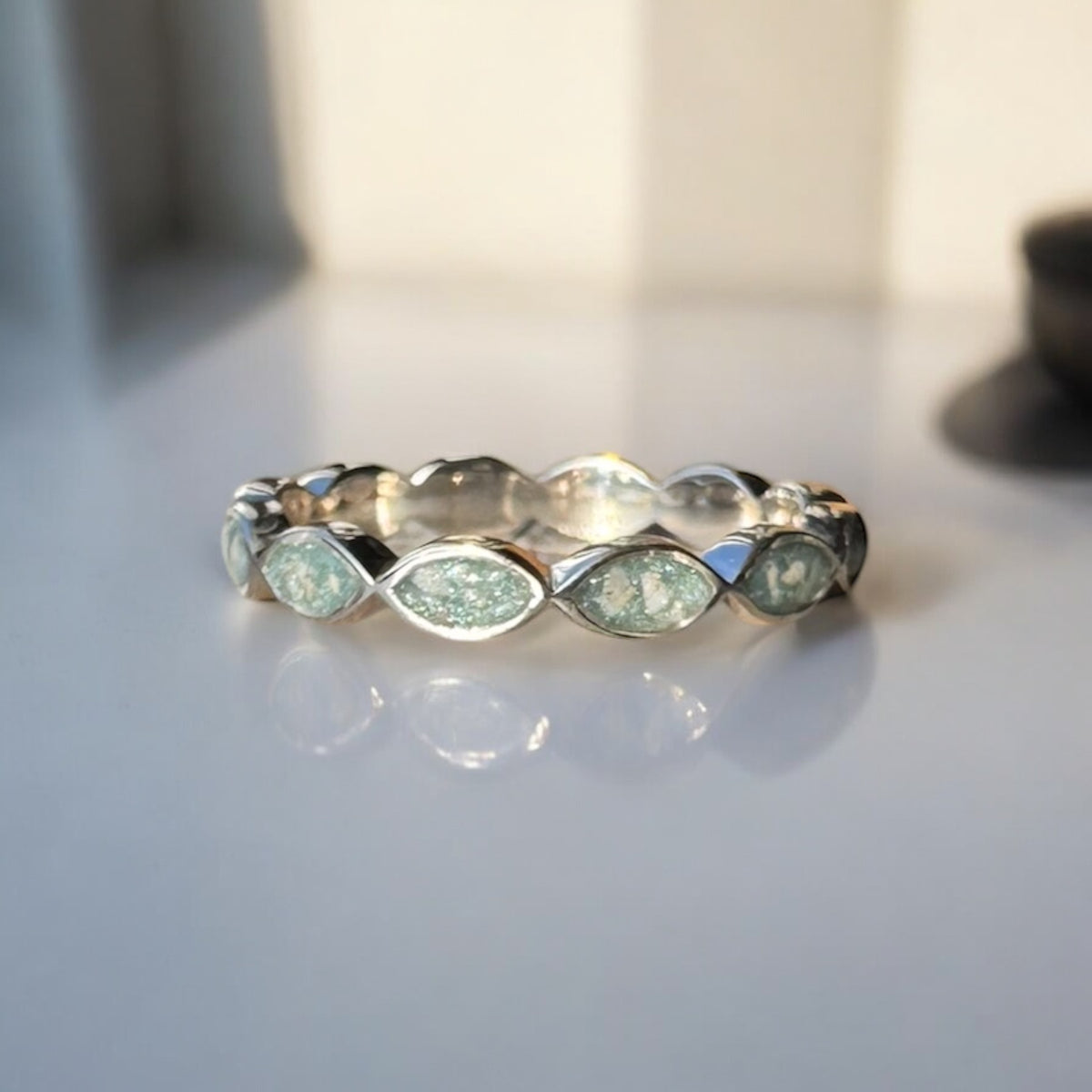 Sterling Silver Marquise Eternity Ring with Breastmilk or Cord DNA keepsake - Handmade in Wales - can be made with ashes, breastmilk, teeth, umbilical cord, hair/fur or other precious inclusions 