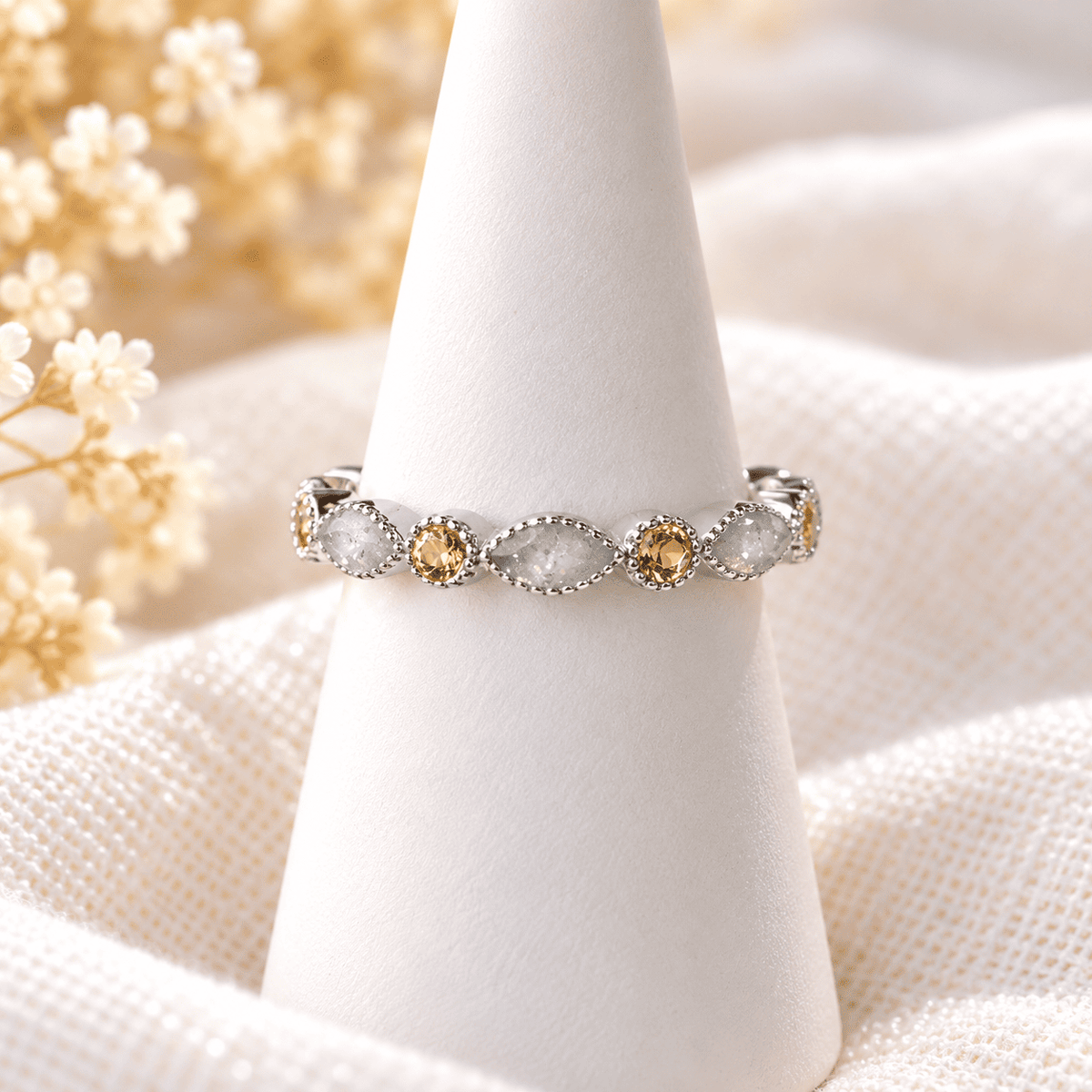 Ring Eternity Crystal Marquise Keepsake Memorial DNA Jewellery made with breastmilk Ashes Cord Hair - handmade in wales - Sterling Silver