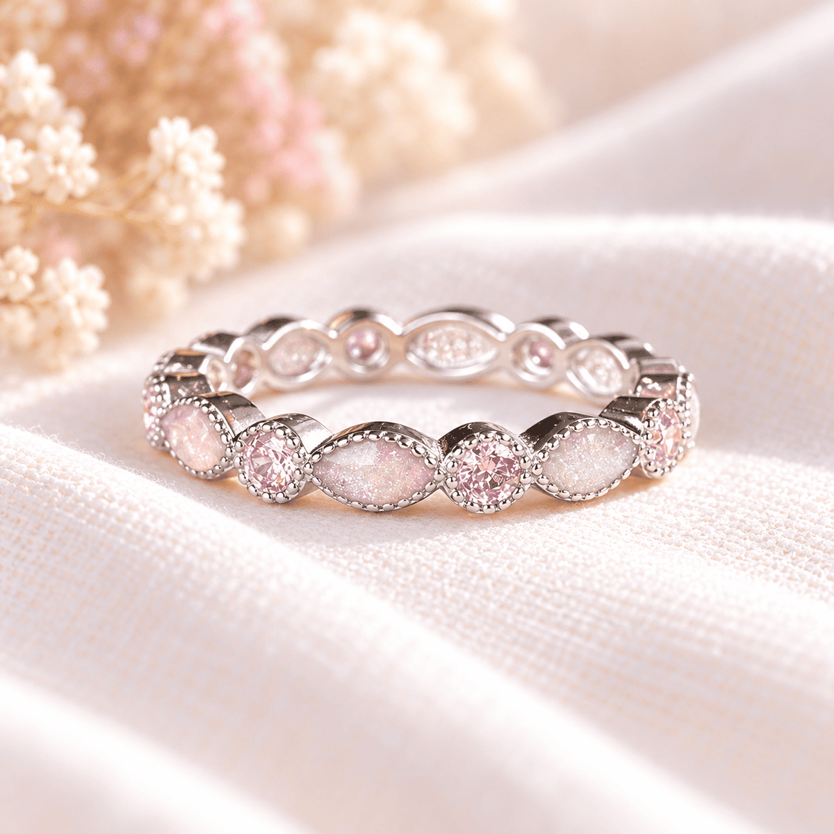 Ring Eternity Crystal Marquise Keepsake Memorial DNA Jewellery made with breastmilk Ashes Cord Hair - handmade in wales - Sterling Silver