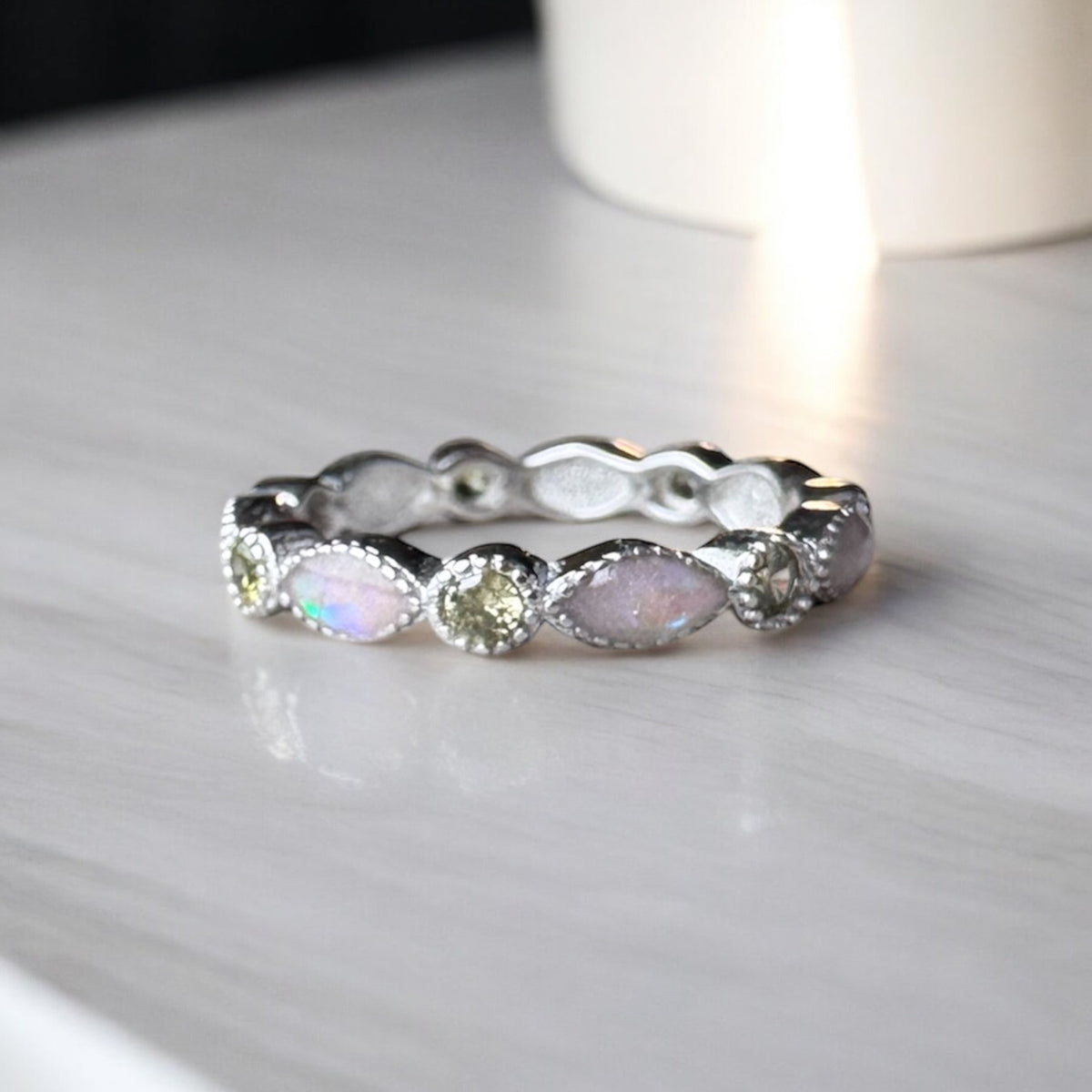 Sterling Silver Birthstone Marquise Eternity Ring with Breastmilk or Cord DNA keepsake - Handmade in Wales - can be made with ashes