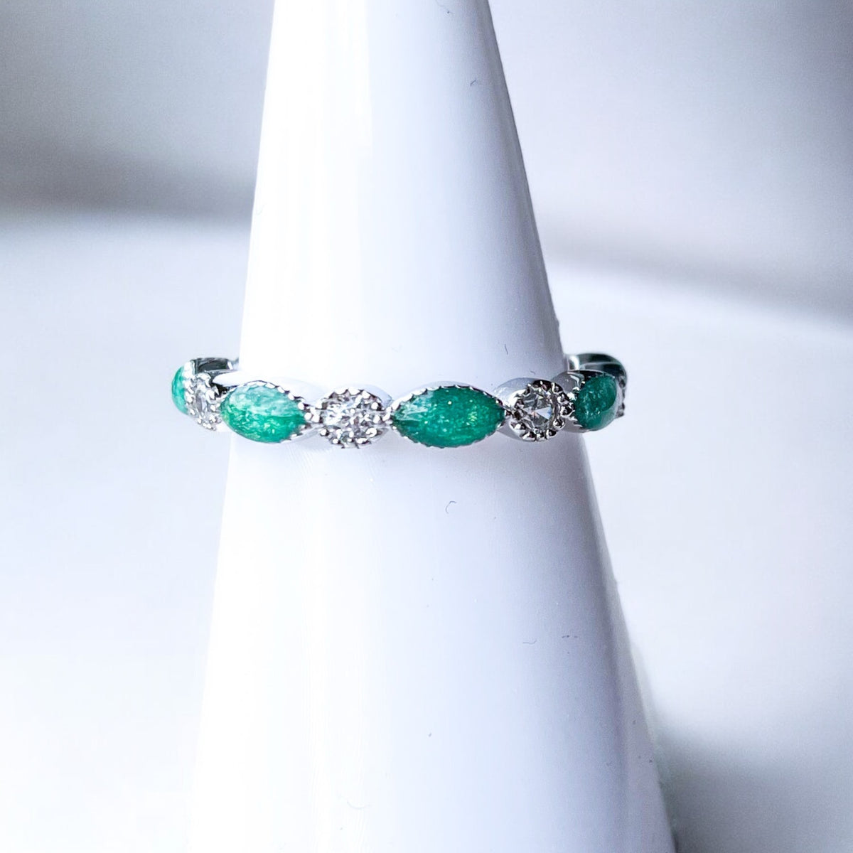 Ring Eternity Crystal Marquise Keepsake Memorial DNA Jewellery made with breastmilk Ashes Cord Hair - handmade in wales - Sterling Silver
