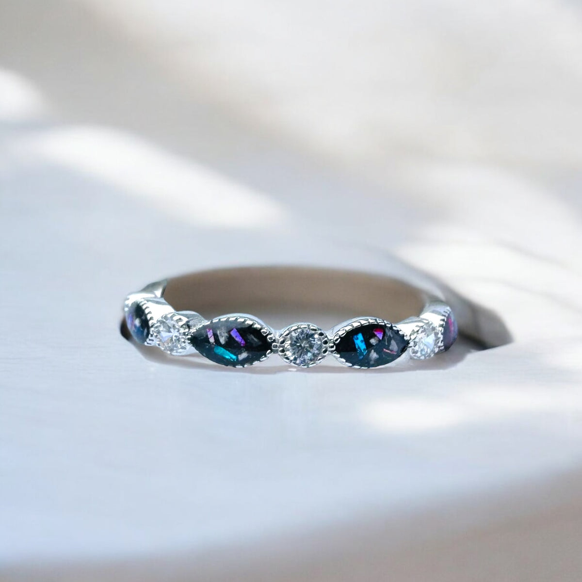 Half Eternity Crystal Marquise Keepsake Memorial DNA Jewellery made with breastmilk Ashes Cord Hair - handmade in wales - Sterling Silver