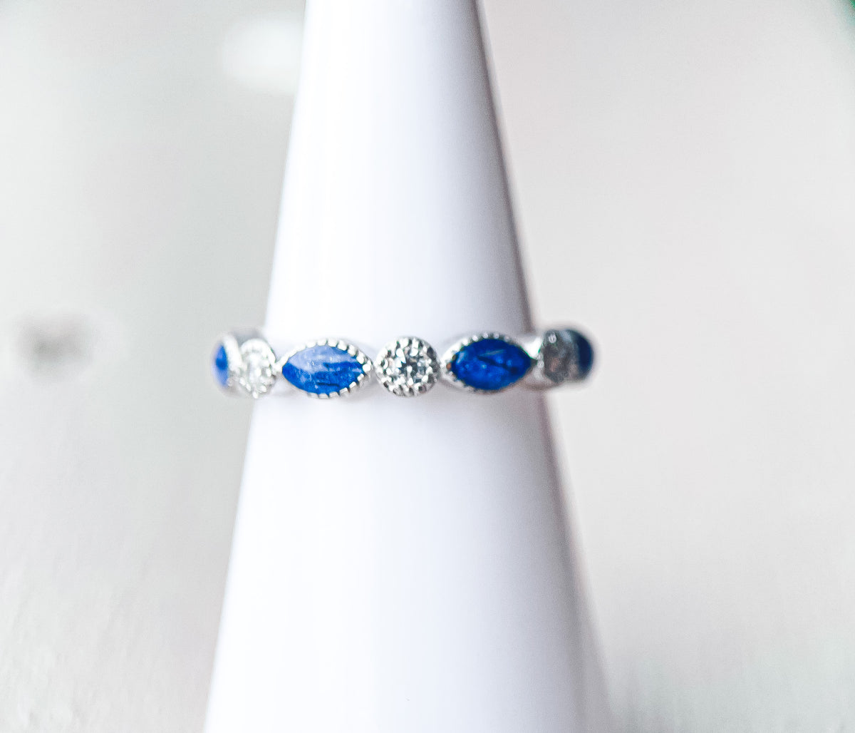 Ring Eternity Crystal Marquise Keepsake Memorial DNA Jewellery made with breastmilk Ashes Cord Hair - handmade in wales - Sterling Silver