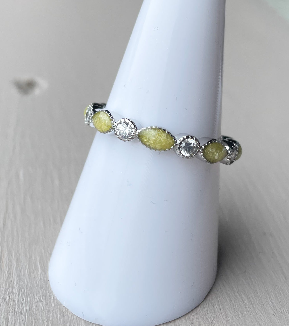 Ring Eternity Crystal Marquise Keepsake Memorial DNA Jewellery made with breastmilk Ashes Cord Hair - handmade in wales - Sterling Silver