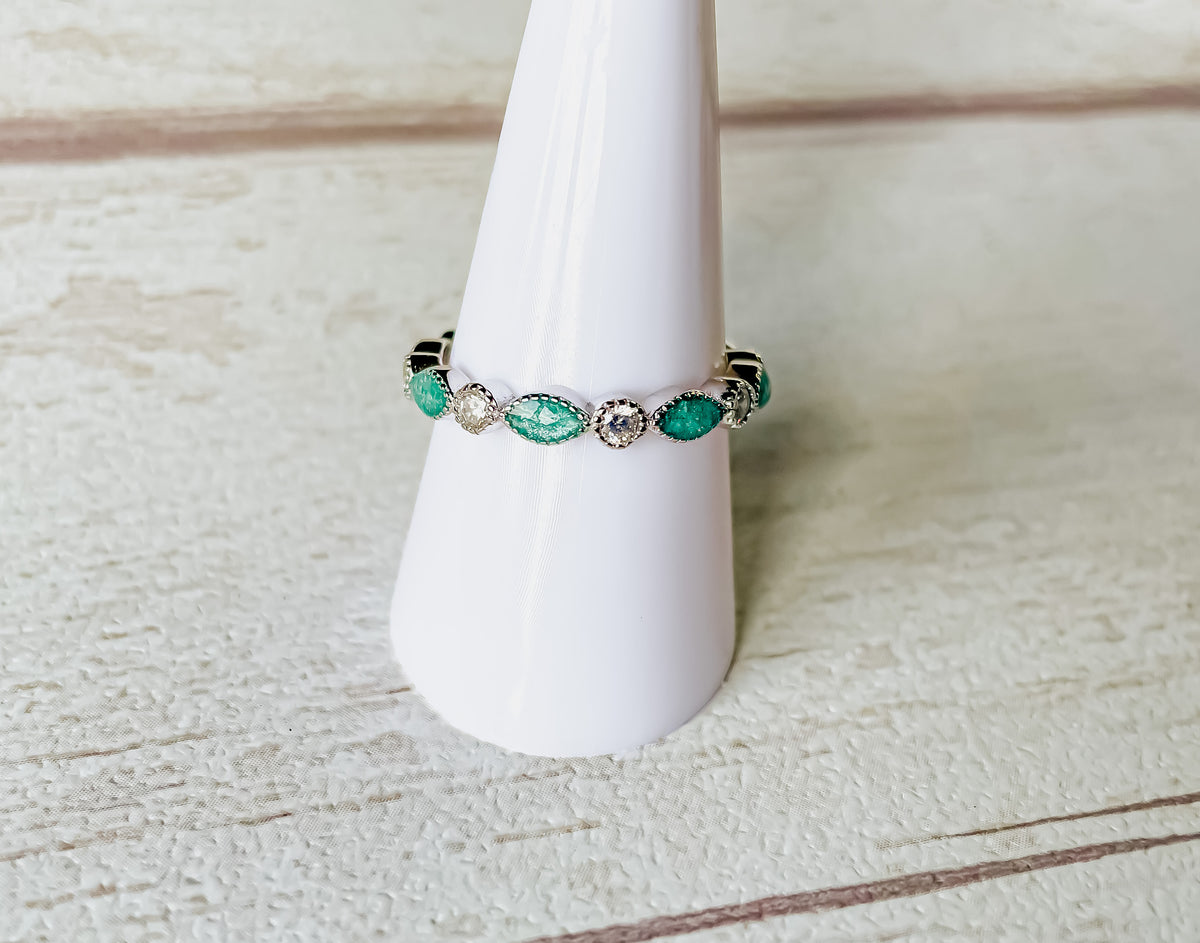 Ring Eternity Crystal Marquise Keepsake Memorial DNA Jewellery made with breastmilk Ashes Cord Hair - handmade in wales - Sterling Silver